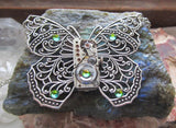 Silver Filigree Butterfly Watchworks Rainbow Crystal Necklace