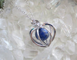 Silver Heart Cage Lapis Lazuli Crystal Sphere Pendant Necklace