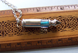 Turquoise Striped Cane Glass Bullet Spike Pendant