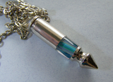 Turquoise Striped Cane Glass Bullet Spike Pendant