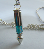 Turquoise Striped Cane Glass Bullet Spike Pendant