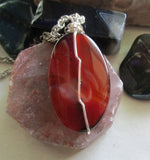 Orange Carnelian Natural Polished Crystal Oval Pendant Necklace