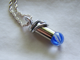 Blue Swirl Cat's Eye Marble Wire Wrapped Silver Bullet Necklace