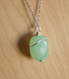 Aqua Chalcedony Gemstone Crystal Wire Wrapped Pendant Necklace