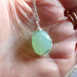 Aqua Chalcedony Gemstone Crystal Wire Wrapped Pendant Necklace