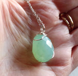 Aqua Chalcedony Gemstone Crystal Wire Wrapped Pendant Necklace