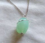 Aqua Chalcedony Gemstone Crystal Wire Wrapped Pendant Necklace