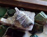 Natural Lace Agate Chalcedony Wire Wrapped Pendant Necklace