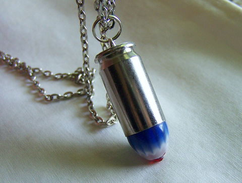 Red White and Blue Starburst Glass Bullet Jewelry Pendant