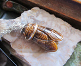 Natural Tiger Eye Cicada Gemstone Crystal Pendant Necklace