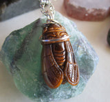 Natural Tiger Eye Cicada Gemstone Crystal Pendant Necklace