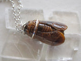 Natural Tiger Eye Cicada Gemstone Crystal Pendant Necklace