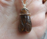 Natural Tiger Eye Cicada Gemstone Crystal Pendant Necklace