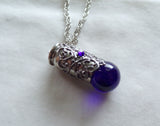 Cobalt Blue Marble Silver Filigree Bullet Jewelry Pendant Necklace