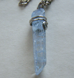 Wire Wrapped Sky Blue Raw Quartz Crystal Point Pendant