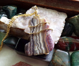 Natural Crazy Lace Agate Wire Wrapped Stone Pendant Necklace