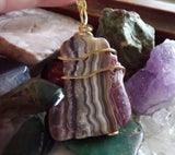 Natural Crazy Lace Agate Wire Wrapped Stone Pendant Necklace