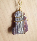 Natural Crazy Lace Agate Wire Wrapped Stone Pendant Necklace