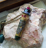 Day of the Dead Bone Skull Top Hat Brass Bullet Jewelry Pendant Necklace