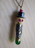 Day of the Dead Bone Skull Top Hat Brass Bullet Jewelry Pendant Necklace