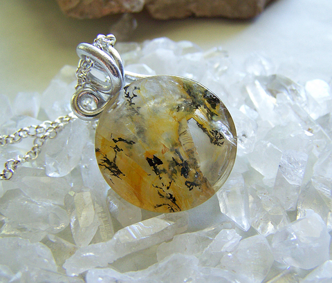 Gold Dendrite Quartz Natural Crystal Pendant