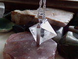 Natural Clear Quartz Diamond Crystal Pendant Necklace