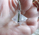 Natural Clear Quartz Diamond Crystal Pendant Necklace