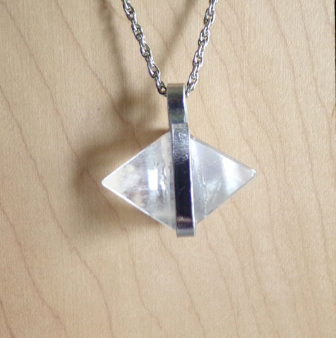 Natural Clear Quartz Diamond Crystal Pendant Necklace