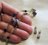 Retro Vintage Black and White Dice GF Bracelet and Earrings Set