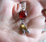 Orange Dichroic Glass Fall Leaves Acorn Pendant Necklace