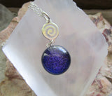 Purple Dichroic Twinkle Glass Silver Spiral Pendant Necklace