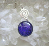 Purple Dichroic Twinkle Glass Silver Spiral Pendant Necklace