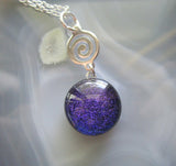 Purple Dichroic Twinkle Glass Silver Spiral Pendant Necklace