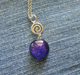 Purple Dichroic Twinkle Glass Silver Spiral Pendant Necklace