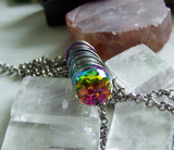 Swarovski Crystal Faceted Rainbow Disco Ball Silver Bullet Necklace