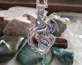 Silver Dragon Locket Cage with Quartz Crystal Ball Pendant Necklace