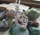 Silver Dragon Locket Cage with Quartz Crystal Ball Pendant Necklace