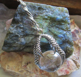 Natural Clear Quartz Crystal Ball Dragon's Claw Pendant Necklace