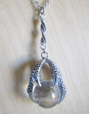 Natural Clear Quartz Crystal Ball Dragon's Claw Pendant Necklace