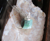 Green Emerald Natural Raw Gemstone Crystal Pendant Necklace