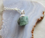 Green Emerald Natural Raw Gemstone Crystal Pendant Necklace