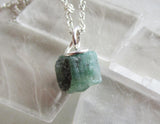 Green Emerald Natural Raw Gemstone Crystal Pendant Necklace