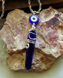 Royal Blue Mystic Quartz Crystal Evil Eye Pendant Necklace