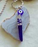 Royal Blue Mystic Quartz Crystal Evil Eye Pendant Necklace