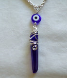 Royal Blue Mystic Quartz Crystal Evil Eye Pendant Necklace