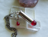 Red Crystal Vampire Fangs Silver Bullet Jewelry Pendant Necklace