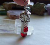 Red Crystal Vampire Fangs Silver Bullet Jewelry Pendant Necklace