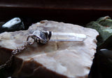 Opal Aura Quartz Celestite Feather Wrapped Pendant Necklace