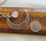 Filigree Crescent Moon Lavender Fluorite Crystal Ball Pendant Necklace