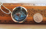 Blue Fluorite Gemstone Floating Crystals Double Sided Glass Locket Pendant Necklace